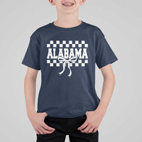 Alabama Fan T Shirt For Kid AL State Sport Coquette Bow Checkered Design Game Day
