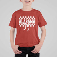 Alabama Fan T Shirt For Kid AL State Sport Coquette Bow Checkered Design Game Day