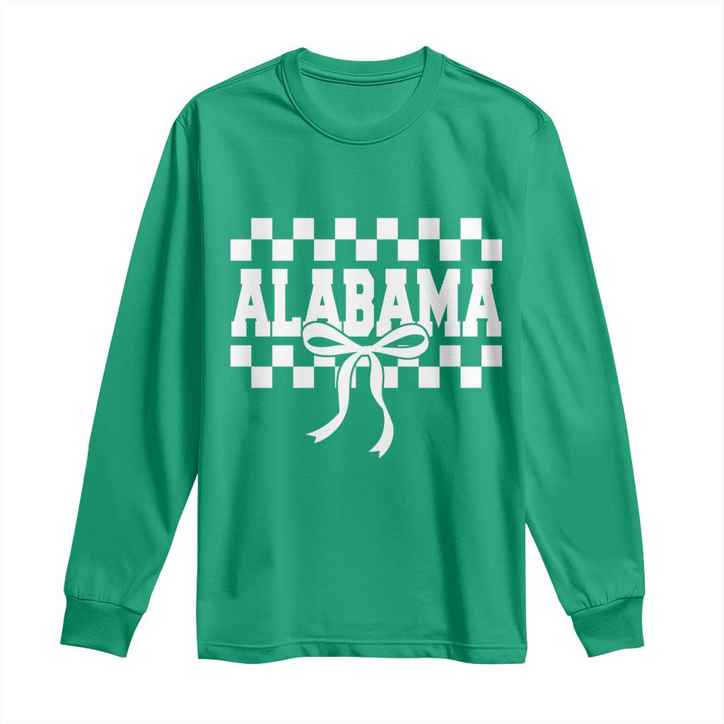 Alabama Fan Long Sleeve Shirt AL State Sport Coquette Bow Checkered Design Game Day