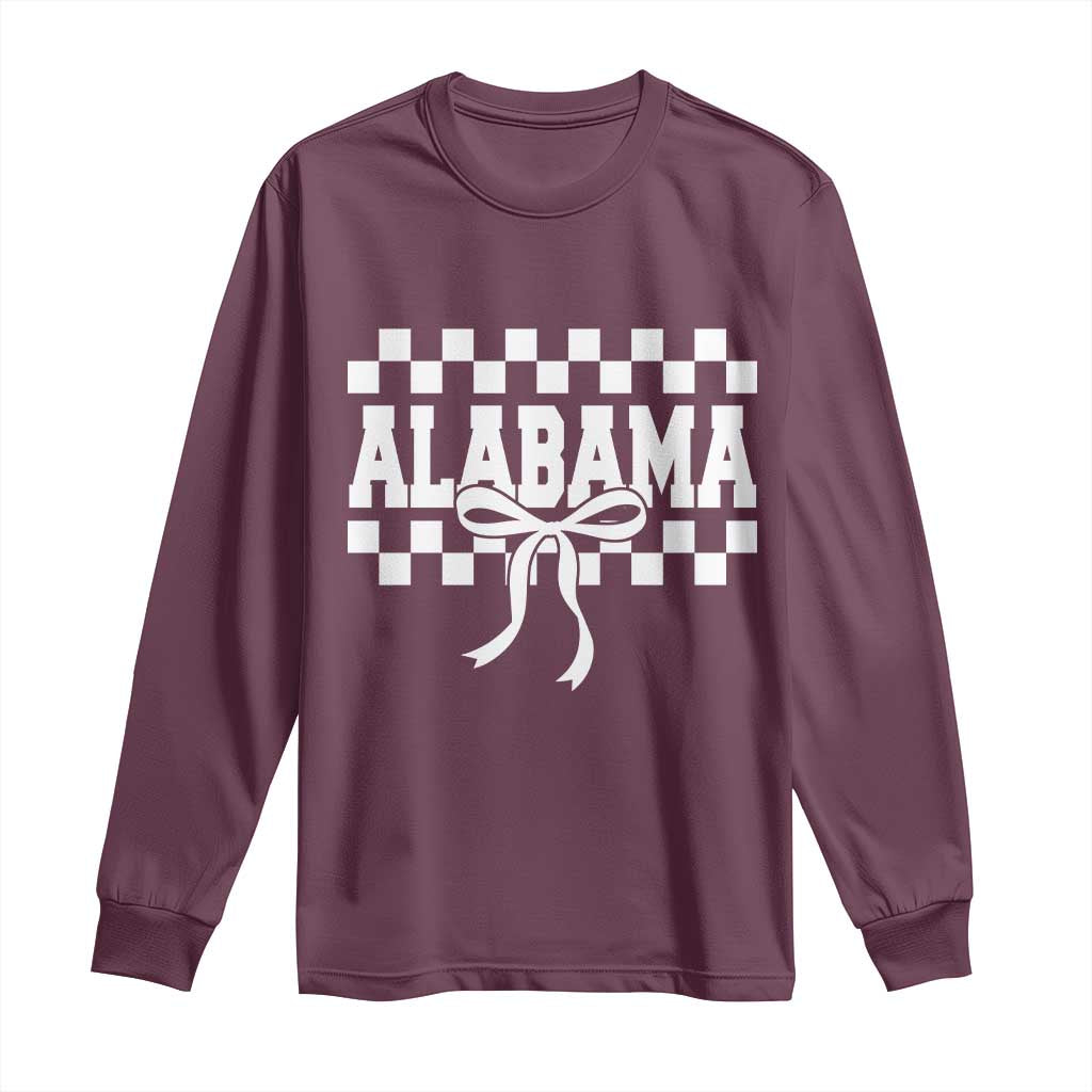 Alabama Fan Long Sleeve Shirt AL State Sport Coquette Bow Checkered Design Game Day