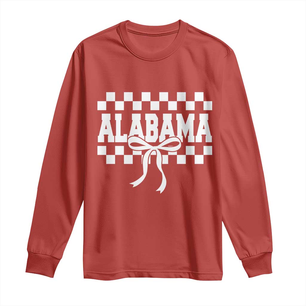 Alabama Fan Long Sleeve Shirt AL State Sport Coquette Bow Checkered Design Game Day