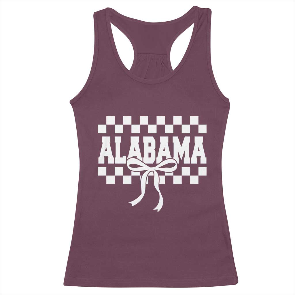 Alabama Fan Racerback Tank Top AL State Sport Coquette Bow Checkered Design Game Day