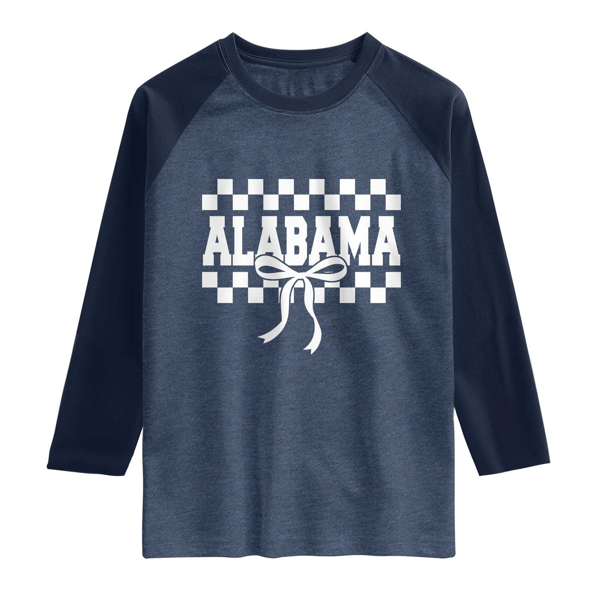 Alabama Fan Raglan Shirt AL State Sport Coquette Bow Checkered Design Game Day