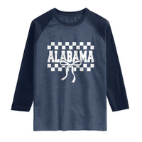 Alabama Fan Raglan Shirt AL State Sport Coquette Bow Checkered Design Game Day