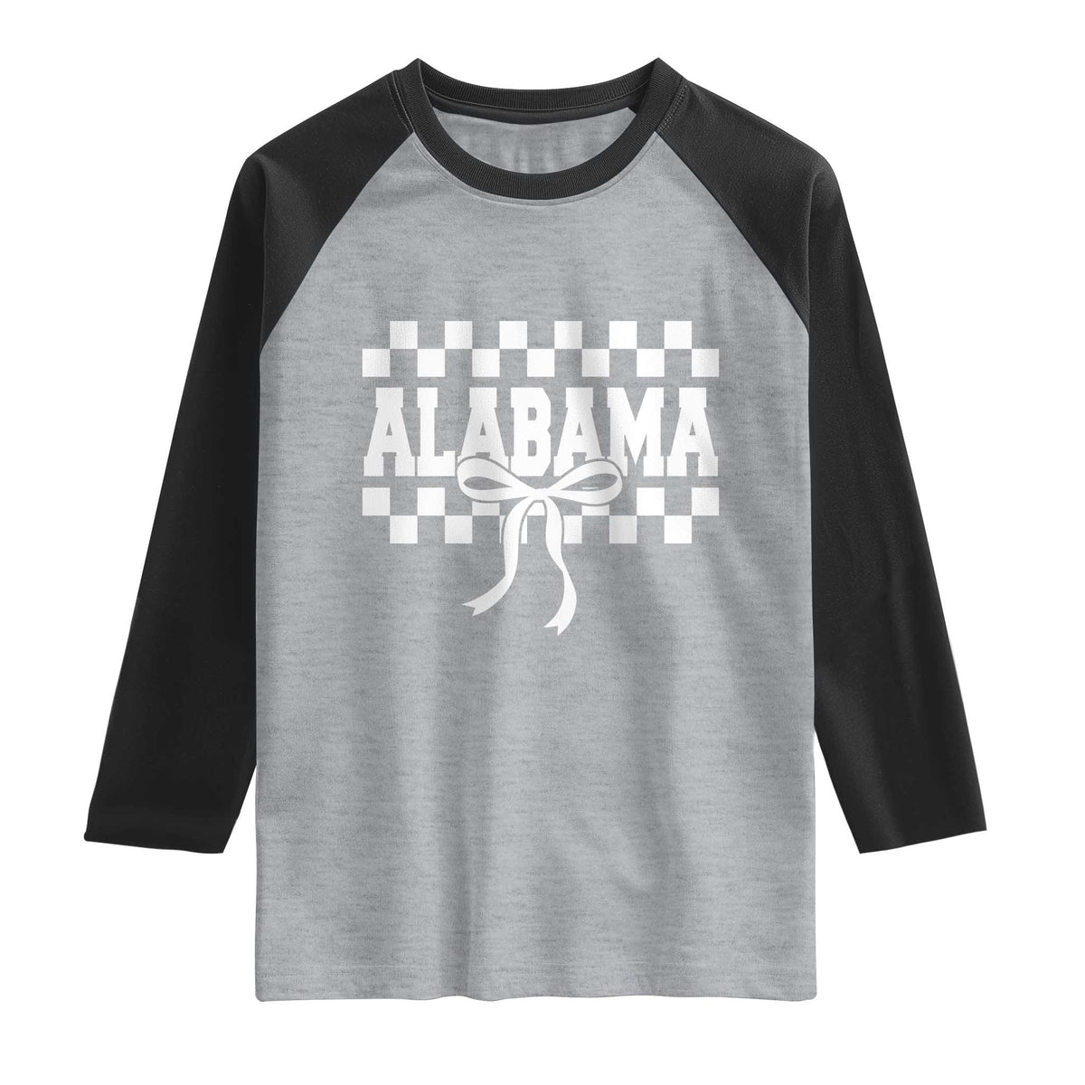 Alabama Fan Raglan Shirt AL State Sport Coquette Bow Checkered Design Game Day