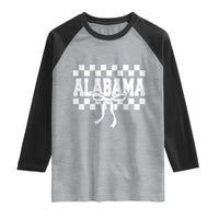Alabama Fan Raglan Shirt AL State Sport Coquette Bow Checkered Design Game Day