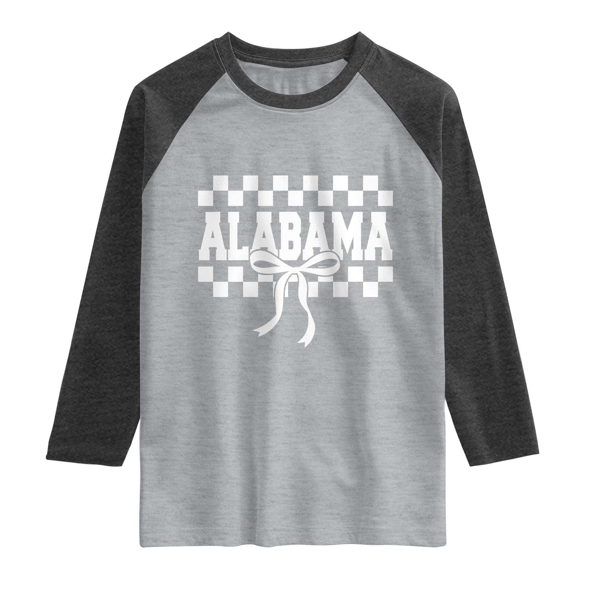 Alabama Fan Raglan Shirt AL State Sport Coquette Bow Checkered Design Game Day