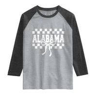 Alabama Fan Raglan Shirt AL State Sport Coquette Bow Checkered Design Game Day