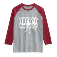 Alabama Fan Raglan Shirt AL State Sport Coquette Bow Checkered Design Game Day