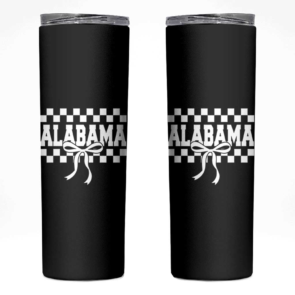 Alabama Fan Skinny Tumbler AL State Sport Coquette Bow Checkered Design Game Day
