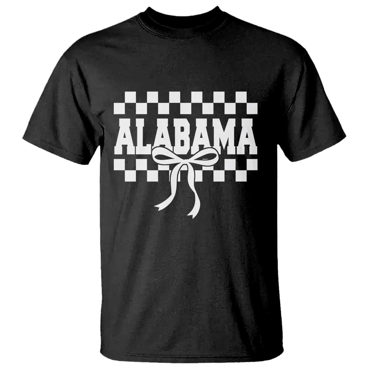 Alabama Fan T Shirt AL State Sport Coquette Bow Checkered Design Game Day