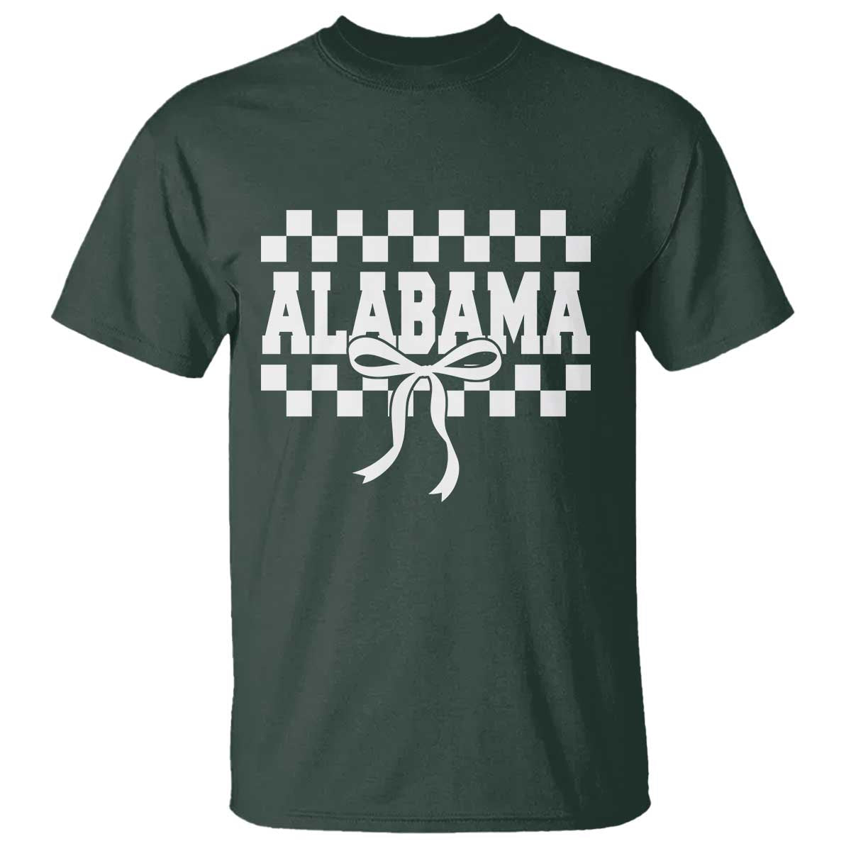 Alabama Fan T Shirt AL State Sport Coquette Bow Checkered Design Game Day