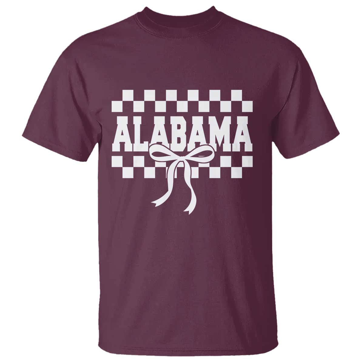 Alabama Fan T Shirt AL State Sport Coquette Bow Checkered Design Game Day