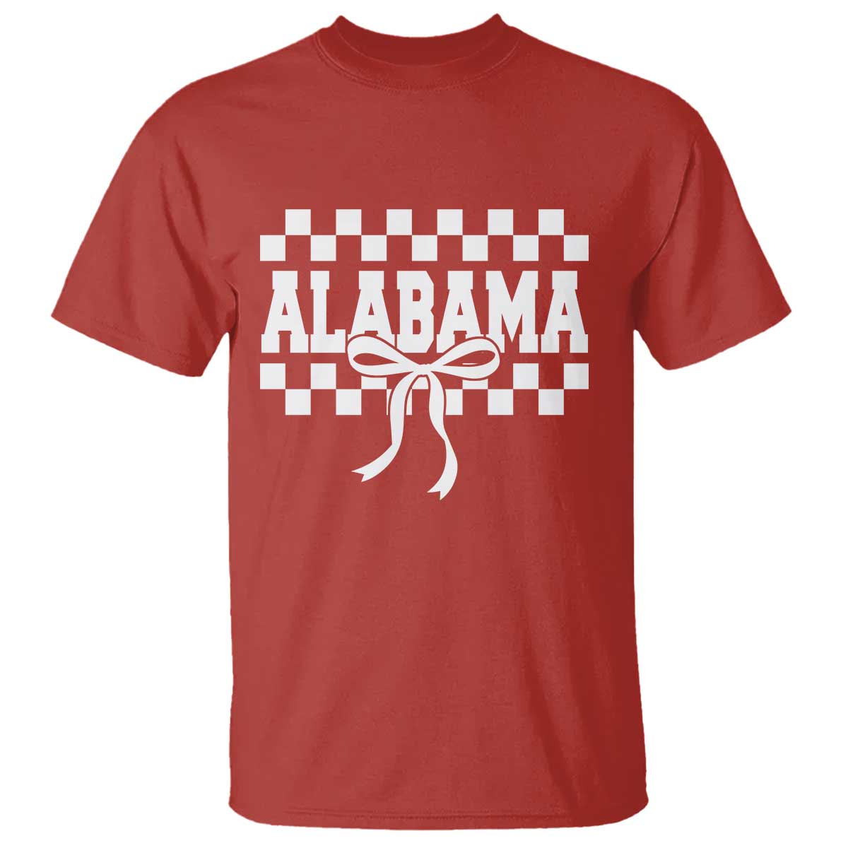 Alabama Fan T Shirt AL State Sport Coquette Bow Checkered Design Game Day