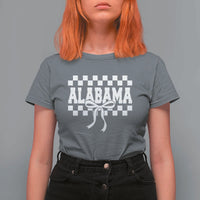 Alabama Fan T Shirt For Women AL State Sport Coquette Bow Checkered Design Game Day
