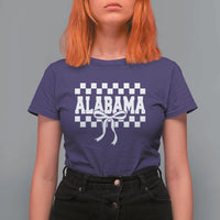 Alabama Fan T Shirt For Women AL State Sport Coquette Bow Checkered Design Game Day