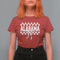 Alabama Fan T Shirt For Women AL State Sport Coquette Bow Checkered Design Game Day