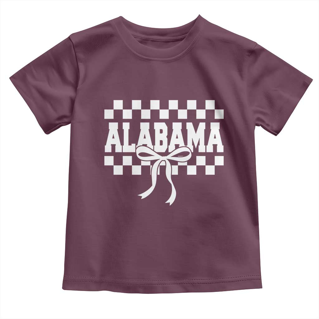 Alabama Fan Toddler T Shirt AL State Sport Coquette Bow Checkered Design Game Day
