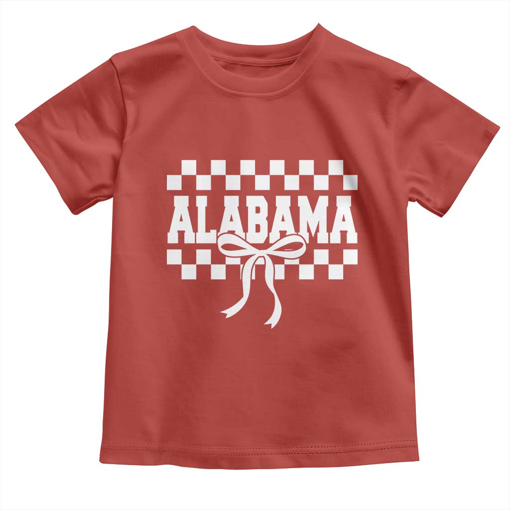Alabama Fan Toddler T Shirt AL State Sport Coquette Bow Checkered Design Game Day