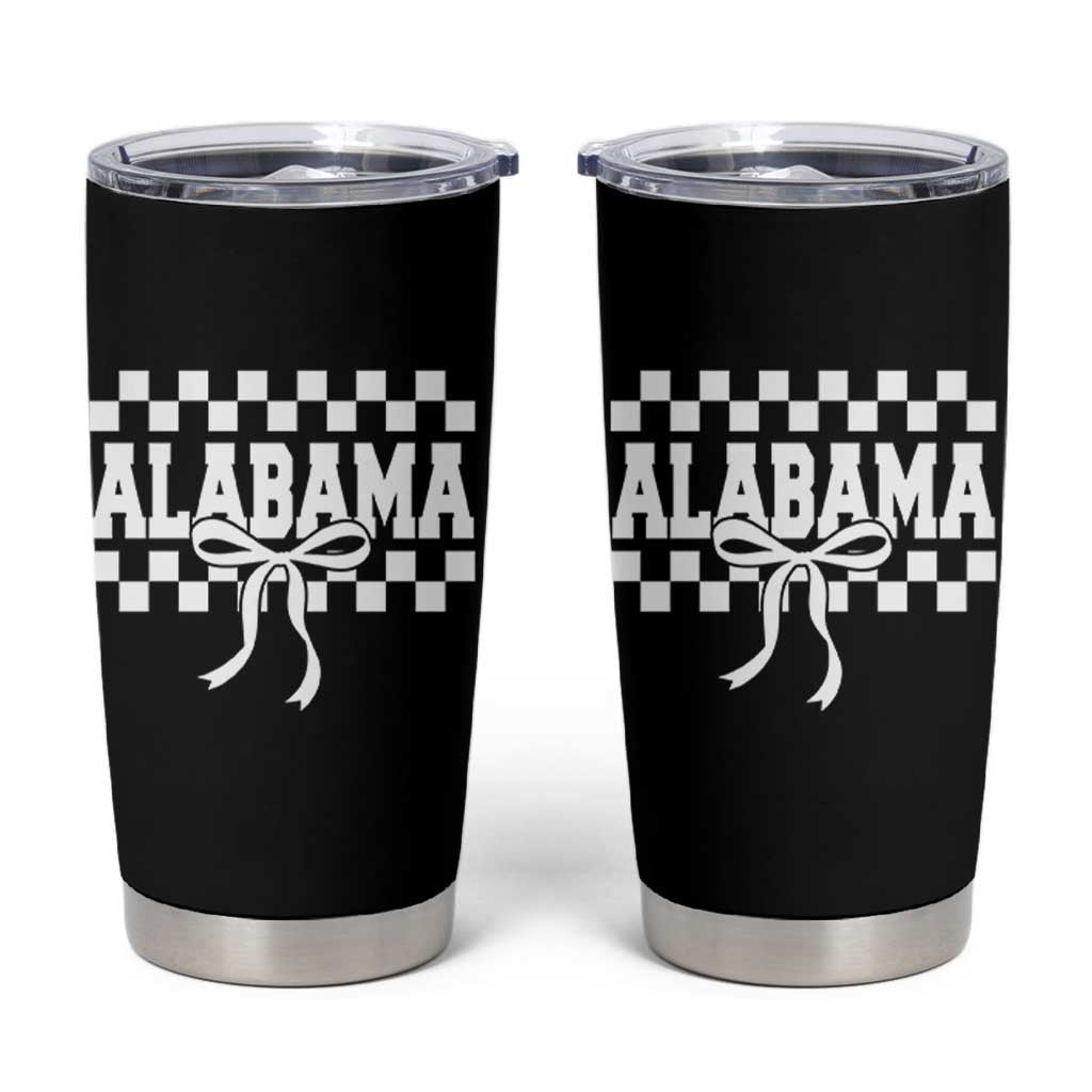 Alabama Fan Tumbler Cup AL State Sport Coquette Bow Checkered Design Game Day