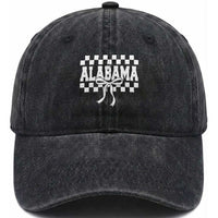 Alabama Fan Washed Cotton Baseball Cap AL State Sport Coquette Bow Checkered Design Game Day