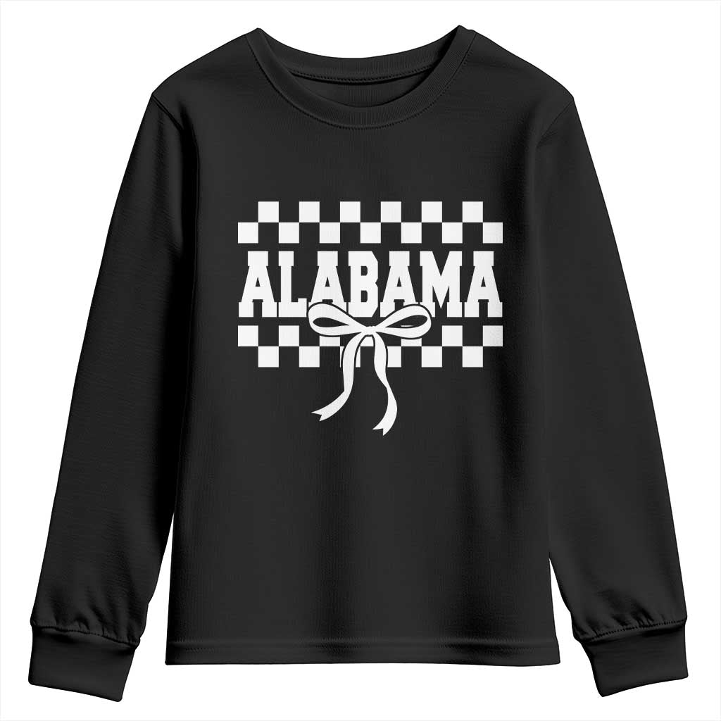 Alabama Fan Youth Sweatshirt AL State Sport Coquette Bow Checkered Design Game Day