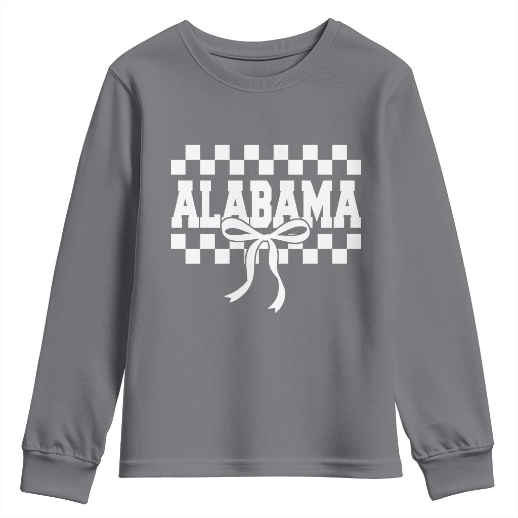 Alabama Fan Youth Sweatshirt AL State Sport Coquette Bow Checkered Design Game Day
