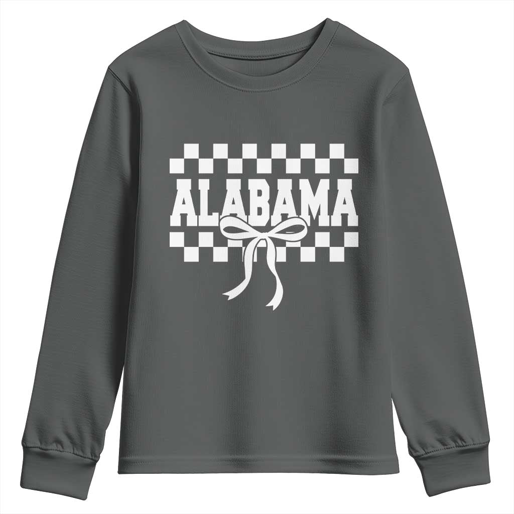 Alabama Fan Youth Sweatshirt AL State Sport Coquette Bow Checkered Design Game Day