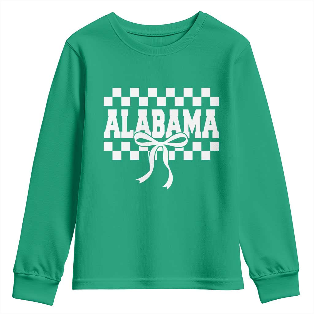 Alabama Fan Youth Sweatshirt AL State Sport Coquette Bow Checkered Design Game Day