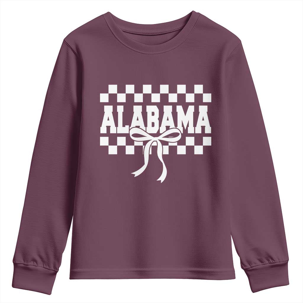 Alabama Fan Youth Sweatshirt AL State Sport Coquette Bow Checkered Design Game Day