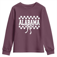 Alabama Fan Youth Sweatshirt AL State Sport Coquette Bow Checkered Design Game Day
