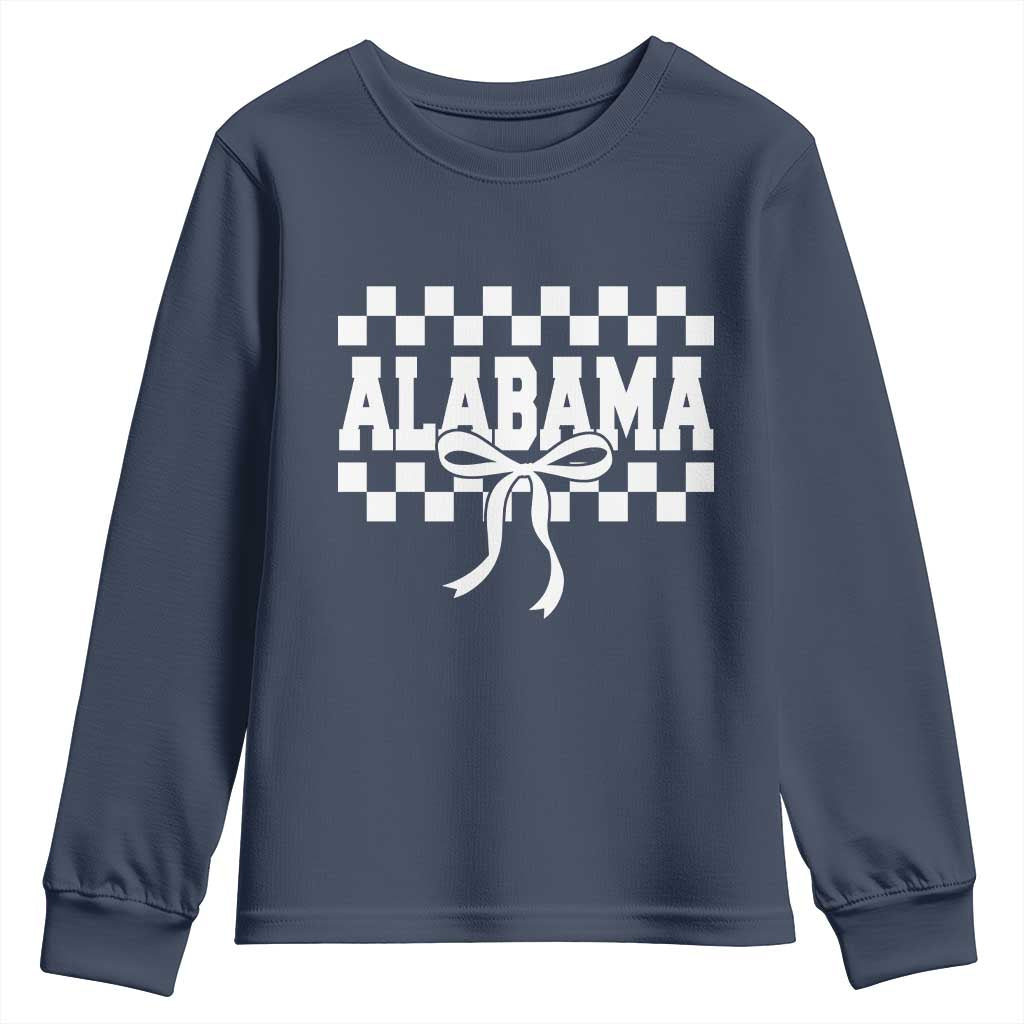 Alabama Fan Youth Sweatshirt AL State Sport Coquette Bow Checkered Design Game Day
