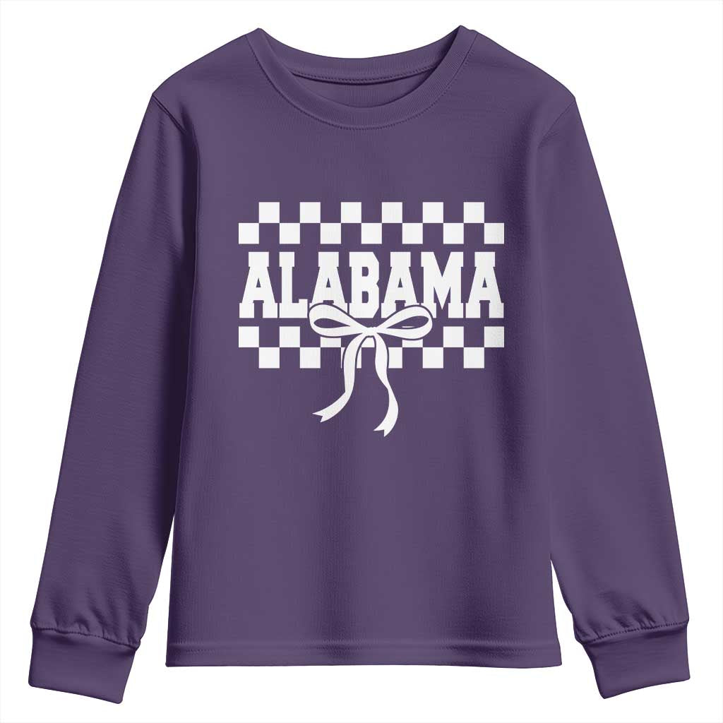Alabama Fan Youth Sweatshirt AL State Sport Coquette Bow Checkered Design Game Day