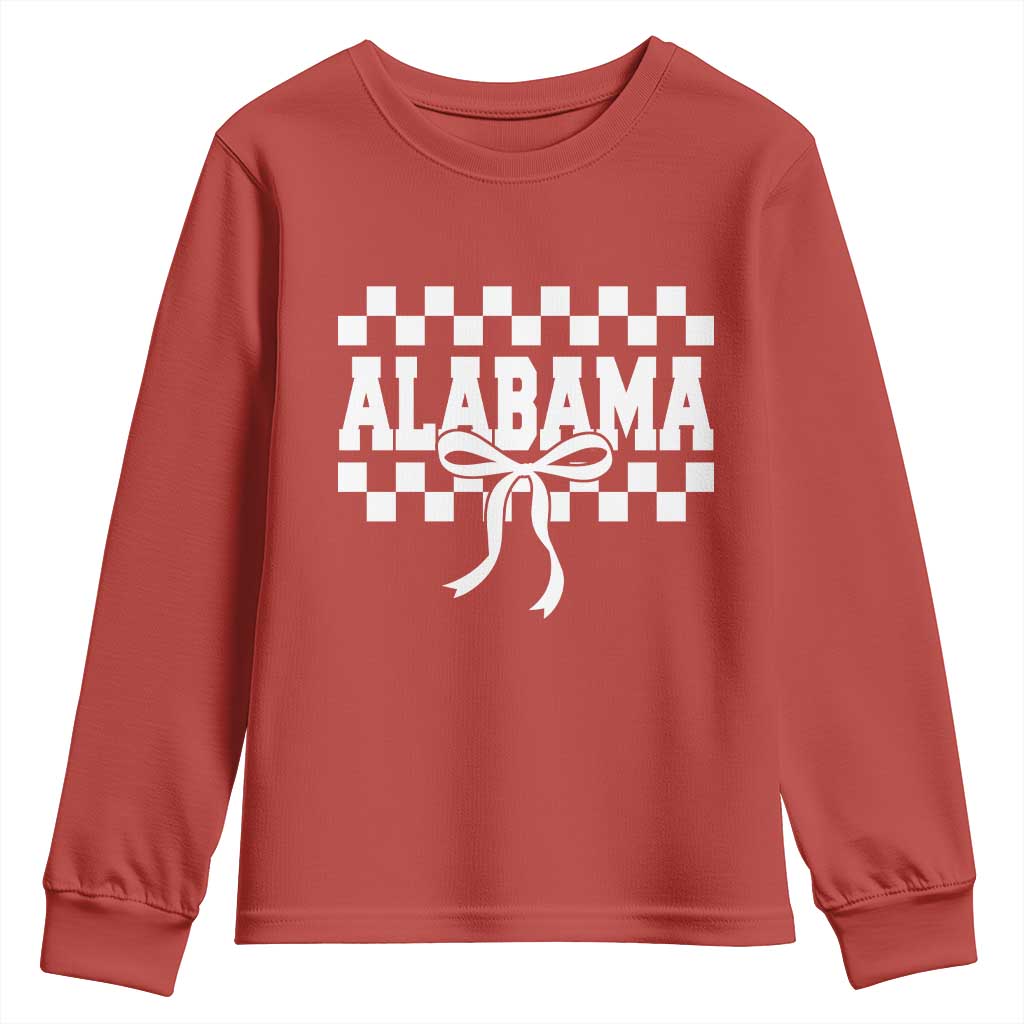 Alabama Fan Youth Sweatshirt AL State Sport Coquette Bow Checkered Design Game Day