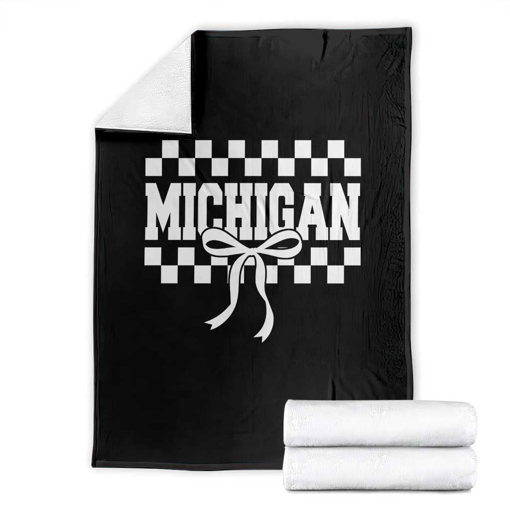 Michigan Fan Throw Blanket MI State Sport Coquette Bow Checkered Design Game Day