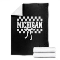 Michigan Fan Throw Blanket MI State Sport Coquette Bow Checkered Design Game Day