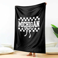 Michigan Fan Throw Blanket MI State Sport Coquette Bow Checkered Design Game Day