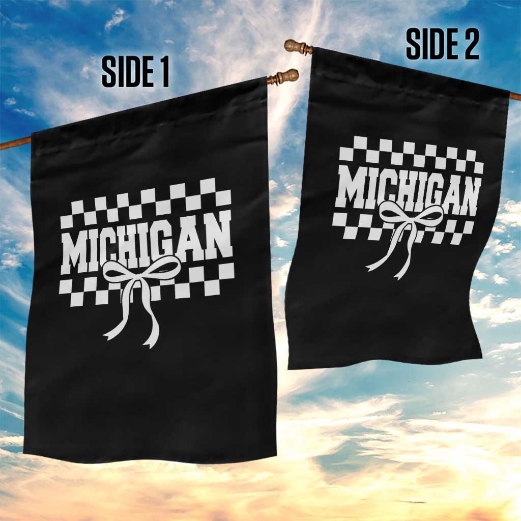 Michigan Fan Garden Flag MI State Sport Coquette Bow Checkered Design Game Day