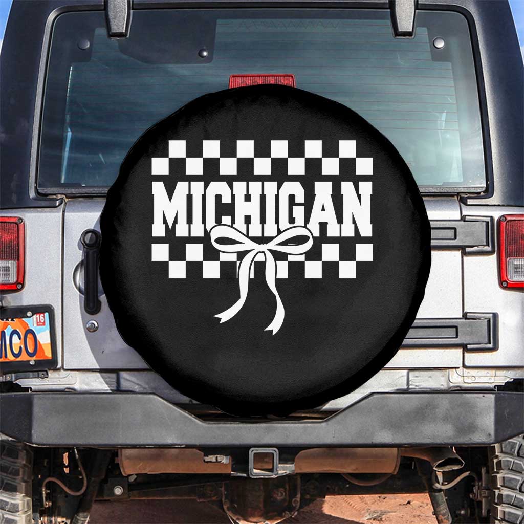 Michigan Fan Spare Tire Cover MI State Sport Coquette Bow Checkered Design Game Day