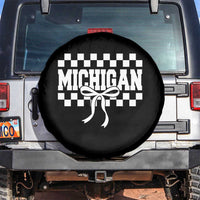 Michigan Fan Spare Tire Cover MI State Sport Coquette Bow Checkered Design Game Day