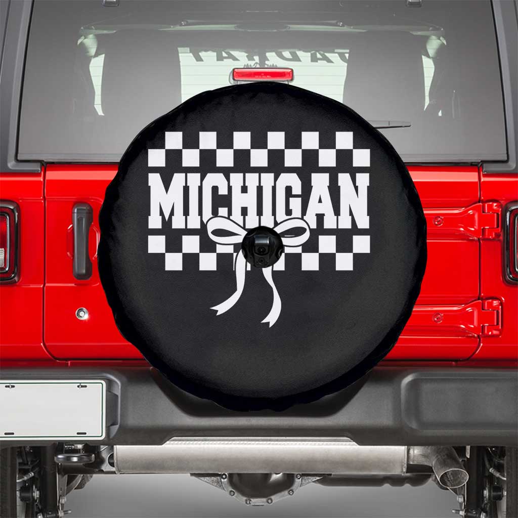 Michigan Fan Spare Tire Cover MI State Sport Coquette Bow Checkered Design Game Day