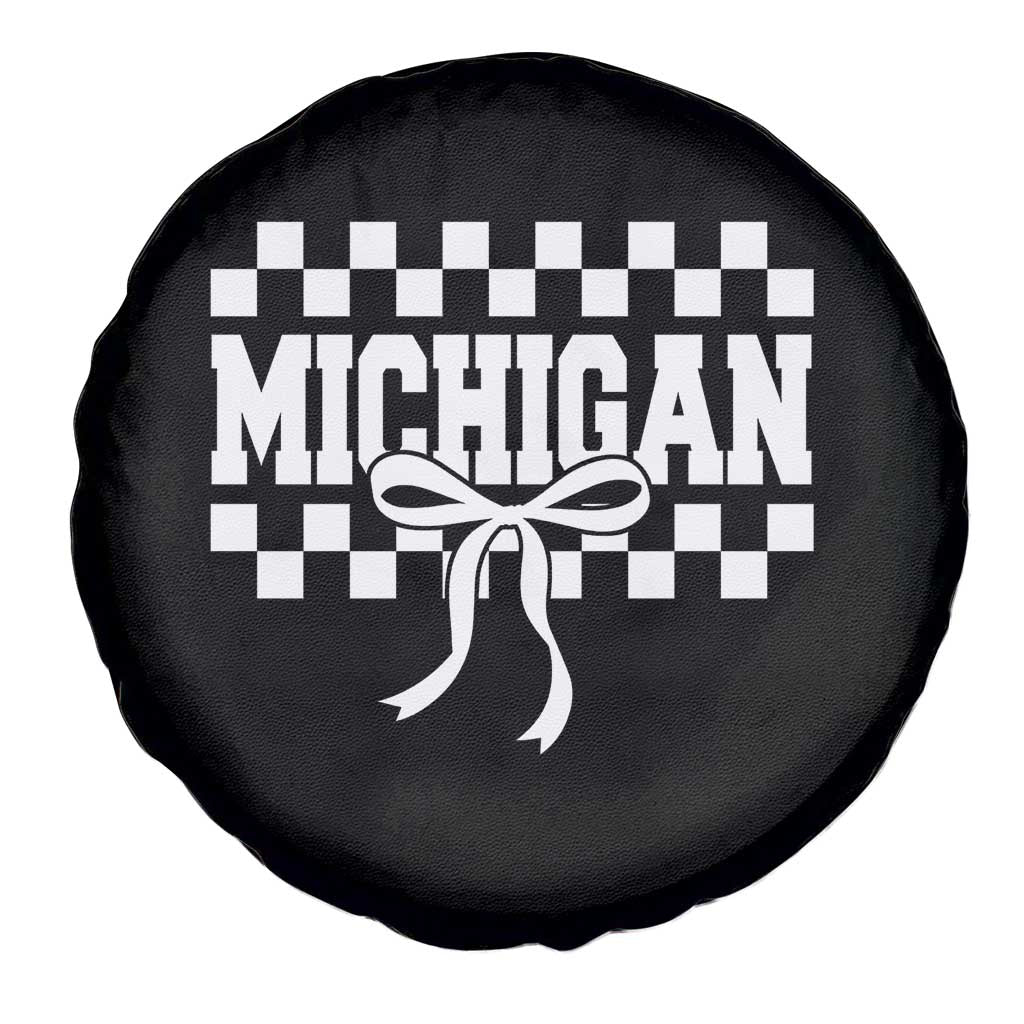 Michigan Fan Spare Tire Cover MI State Sport Coquette Bow Checkered Design Game Day