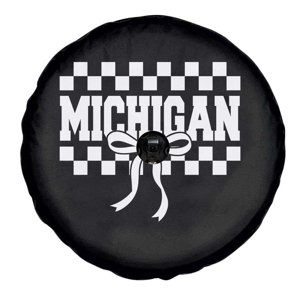 Michigan Fan Spare Tire Cover MI State Sport Coquette Bow Checkered Design Game Day