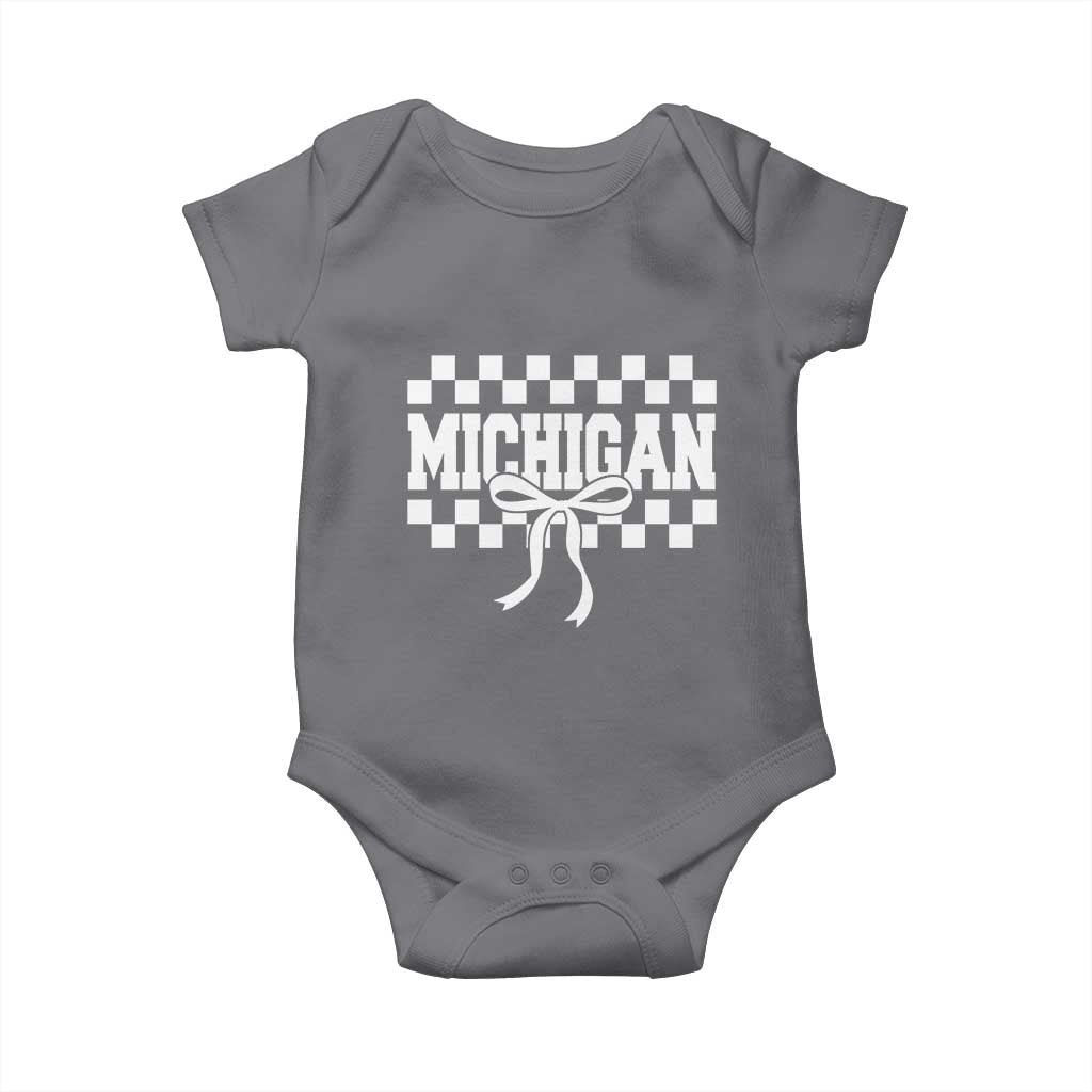 Michigan Fan Baby Onesie MI State Sport Coquette Bow Checkered Design Game Day