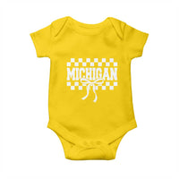 Michigan Fan Baby Onesie MI State Sport Coquette Bow Checkered Design Game Day