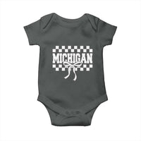 Michigan Fan Baby Onesie MI State Sport Coquette Bow Checkered Design Game Day