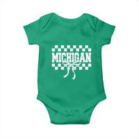 Michigan Fan Baby Onesie MI State Sport Coquette Bow Checkered Design Game Day