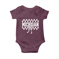 Michigan Fan Baby Onesie MI State Sport Coquette Bow Checkered Design Game Day