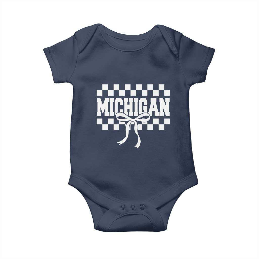 Michigan Fan Baby Onesie MI State Sport Coquette Bow Checkered Design Game Day