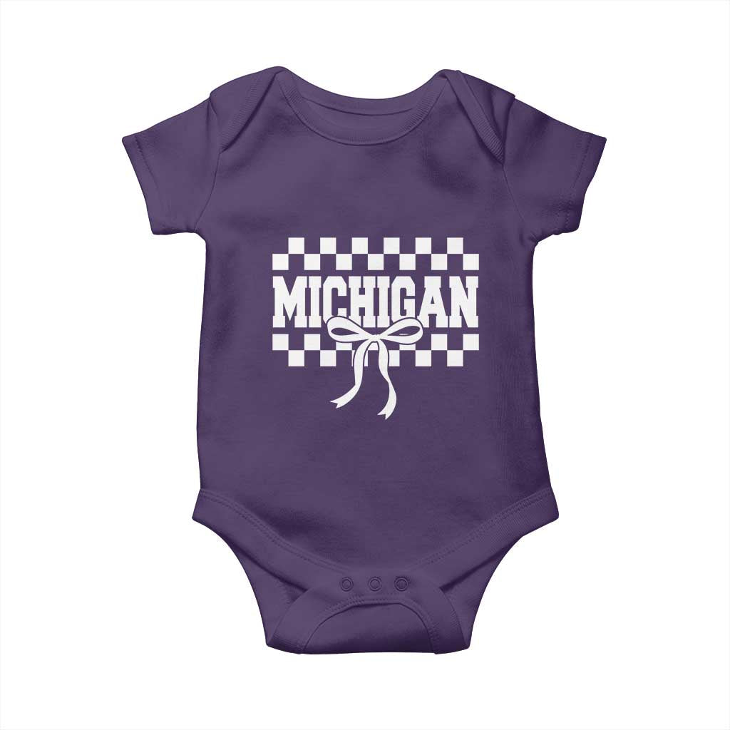 Michigan Fan Baby Onesie MI State Sport Coquette Bow Checkered Design Game Day